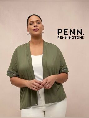 Penningtons, Plus Size 1X, Open Front Cardigan, Olive Green